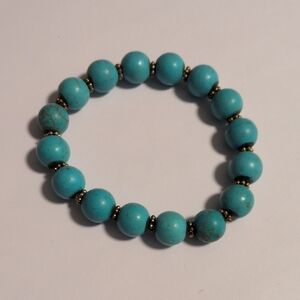 Turquoise And‎ Gold Beaded Roll On Bracelet